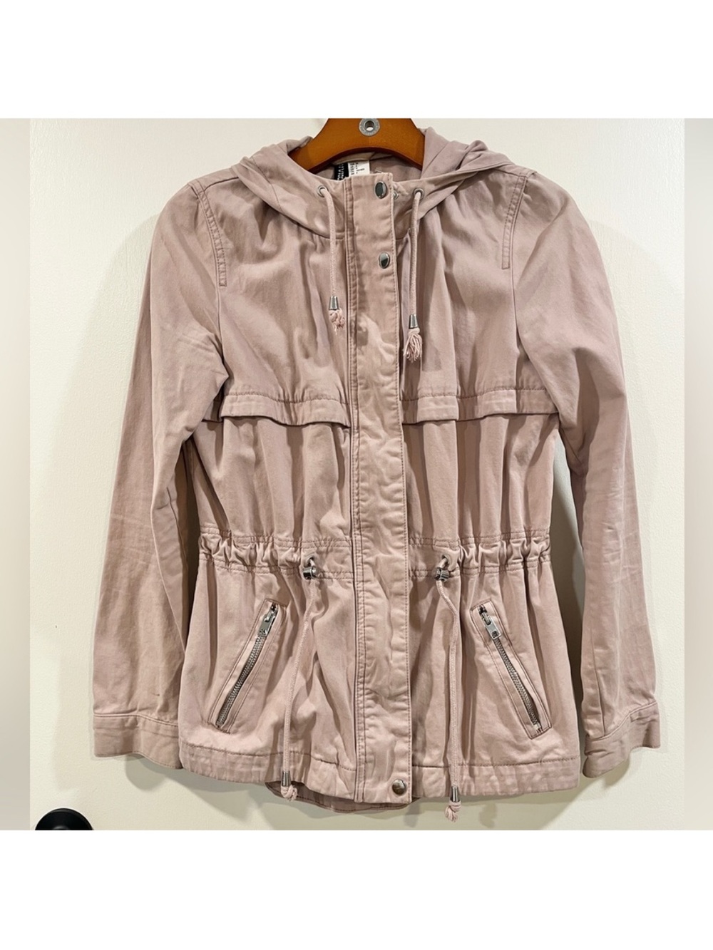 Pink field coat with hood